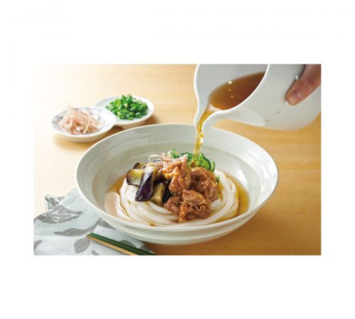 夏野菜と甘辛豚の冷やだしぶっかけうどん レシピ記事 | 明太子の島本